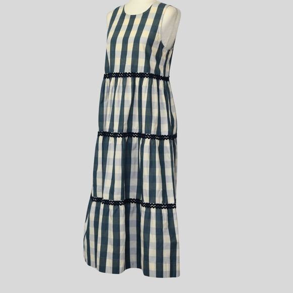 MADEWELL Women's Rickrack Cattail Tiered Dress in Gingham Check Blue Size S - Picture 3 of 11